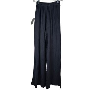 Laird Womens Small TALL 100% Cotton Palazzo BLack Wide Leg Lounge Flare Pants